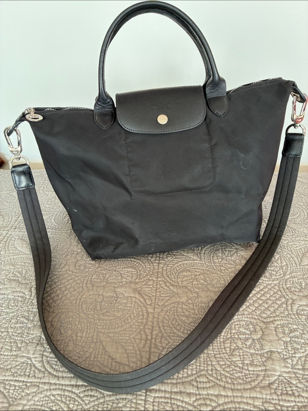 Longchamp black Women's Shoulder Tote Bag